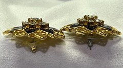 Vintage 90’s Avon Gold Tone Black Floral Pierced Earrings Rhinestones