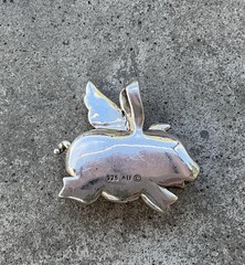 Vintage Sterling Silver Pink Rhinestone CZ Flying Pig Marathon Pendant 5.2g
