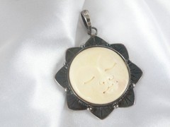 Vintage Sterling Silver 925 Large Carved Sun Moon Face Pendant