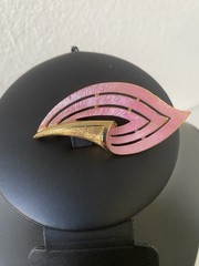 J.J. Jonette Jewelry Signed Enamel Flower Brooch Vintage Pink Gold Tone 2.5 in.