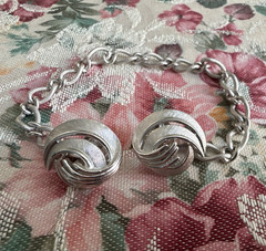 Vintage Crown Trifari Signed Silver Tone Link Chain Bracelet 6.5 in Fold