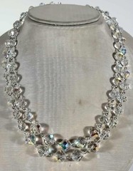 Vintage 1950s Aurora Borealis Crystal Double Strand Choker Necklace 39cm