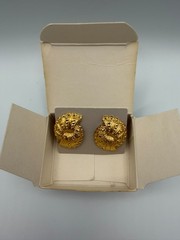 Vintage Avon 1987 FanFare Pierced Post Earrings Gold Tone Double Fan Design
