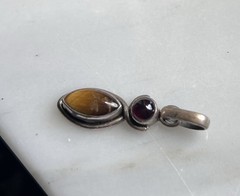 Vintage 925 Sterling Silver Tiger’s Eye & Garnet Necklace Pendant