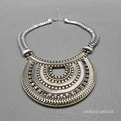 VTG Gold Silver Tone Metal Clear Rhinestones Bib 20″ Necklace, Lobster Closure
