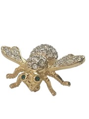 JOAN RIVERS Classics Gold Tone Green Eyed Clear Rhinestone Bumble Bee Brooch Pin