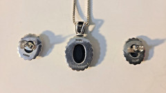 Vintage Cameo Pendant & Earring Set – Mother of Pearl on Black Onyx – 925 Silver