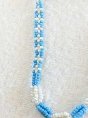 Vintage Southwestern Sky Blue & White Glass Seed Beaded Tassel Boho Necklace