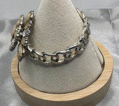 Vintage Rhinestone Cluster Stretch Bracelet Champagne Silver Tone Statement 6.25