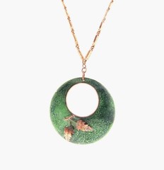Vintage Enamel Circle Pendant Necklace 2.75 * 28 in