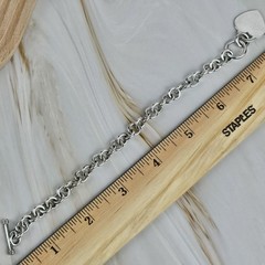 Vintage 925 Sterling Silver Rolo Chain Heart Charm Toggle Bracelet 7.5″ -23.1 g