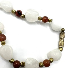 VTG White Jadeite & Carnelian Bead Necklace 29in Gemstone Nugget Strand TESTED