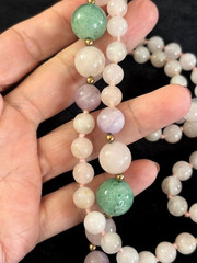 Vintage ROSE QUARTZ JADE Knotted Graduated 7mm-12mm Bead Rope Necklace 30″