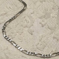 Vintage Sterling Silver Figaro Chain Necklace Italy 925 29″ layering statement
