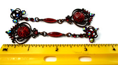 Gothic Victorian Style 3.5″ Long Red Lucite Cabochon Chandelier Dangle Earrings