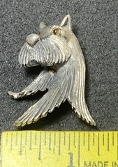 Lind Gal Scottie Dog Scottish Terrier Head Brooch, Sterling Silver!, Amber Eyes!