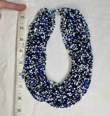 Huge Vintage South Africa Blue And White Multi Strand Bead Statement Necklace