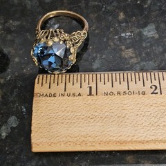 VTG RING Gold Wash Blue Glass Sapphire Cocktail Dome Sz 8.5