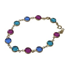 Swarovski Swan Crystal Open Bezel Bracelet Pink Green Blue Gold Tone Vintage