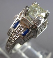 ANTIQUE LARGE ART DECO .99CT DIAMOND & AAA SAPPHIRE 18KT WHITE GOLD RING #27559