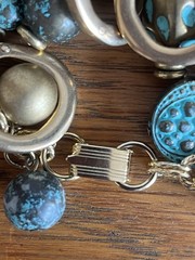 Vintage Charm Bracelet Blue Goldtone Elephant Beads Signed Roxsann