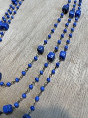 Vintage Art Deco Periwinkle Blue Slag Glass Bead Necklace 1920s