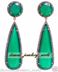 Stunning 2.25ctw Rose Cut Diamond Emerald Studded Silver Vintage Earring Jewelry
