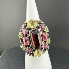 Vintage Hollycraft Rhinestone Ring Cocktail Adjustable Silver Tone Size 6.25