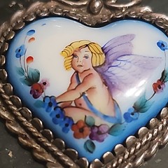Vintage 925 Silver Heart Charm Angel Cherub, Double sided