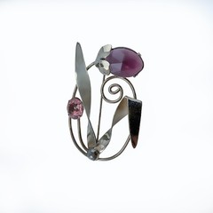 Vintage Art Nouveau MCM Art Deco Sterling Purple Amethyst Floral Spray Brooch