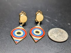 Vintage Clip On Drop Dangle Earrings Red Blue Teardrop Keyhole Rare Fr Ship
