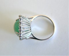 Light Green 14K Gold Cabochon Jadeite Jade Diamond Ring Vintage Estate Gift Idea
