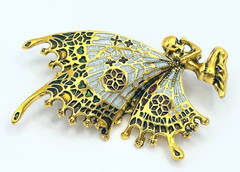 Gold Tone & Multicolor Enamel Fairy With Butterfly Wings Brooch Contemporary