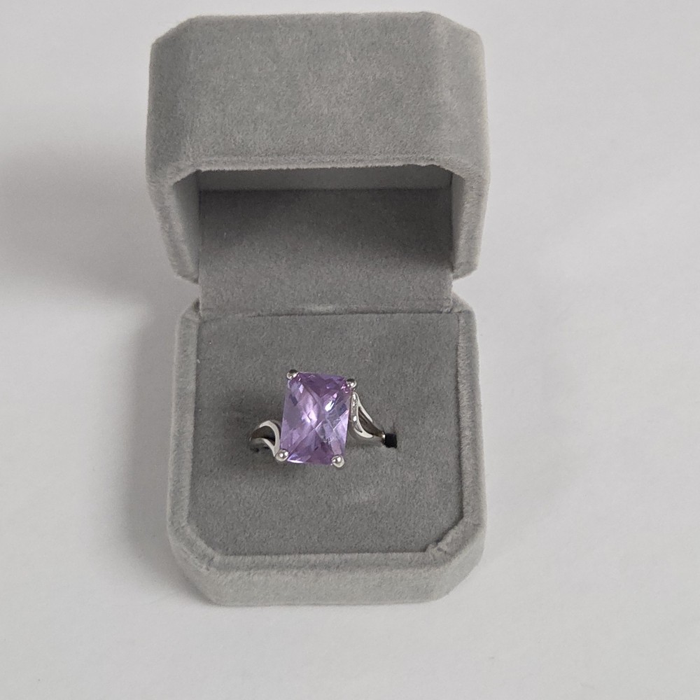 Modernist Rectangular LIGHT Amethyst Faux Stone 925 Silver Ring Size 7.75