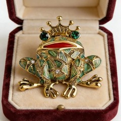 Vintage Frog Brooch Pin Green Rhinestone Eyes Gold Tone Animal Coat Scarf Gift N