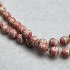 Vintage MidCentury Pink White Swirled Beaded Necklace Solid Strand Plastic