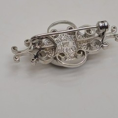 925 Sterling Silver Filigree Brooch Green Cabochon 1.25in 4.50g Vintage Classic