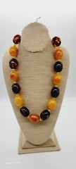 Les Bernard AMBER Brown Necklace long Gold tone colorful Couture Vintage 26 in