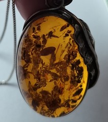 Vintage Large Baltic Amber Antiqued Sterling Silver Large Pendant, Substantial