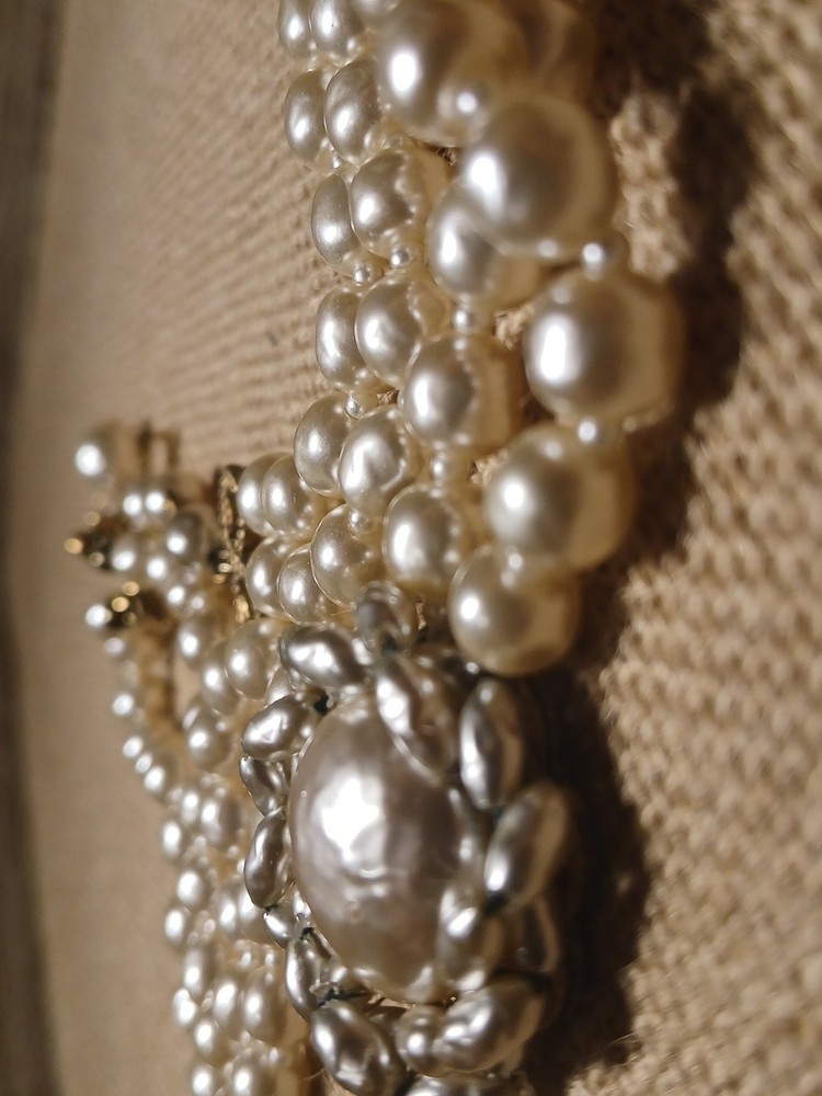 RARE Vtg Miriam Haskell Necklace Double Strand Faux Pearl Gold Tone Statement