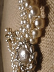 RARE Vtg Miriam Haskell Necklace Double Strand Faux Pearl Gold Tone Statement