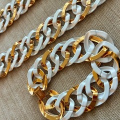 Napier Necklace Bracelet Set White Enamel & Gold Plated Chain Link Statement