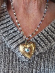 Valentine’s Day 1980’s Crystal Bead Chain w/Distressed Puffed Heart Pendant