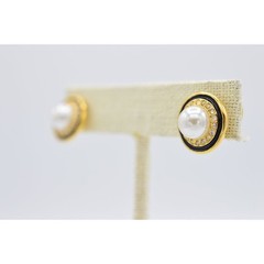 Signed Vintage Earrings Pierced Post Stud Round Pearl Shiny 1980s BinAB