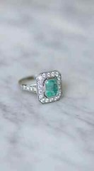 Art Deco Green Emerald Lab Created Diamond Halo 925 Silver Anniversary Gift Ring