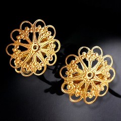 Vintage Clip On Earring Findings Brass Filigree Lot 10 NOS 24mm Guyot Brothers