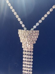 VTG Silvertoned Neck Tie Shaped Necklace Pave Rhinestones 14″ Chain 5.5″Drop