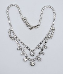Vintage Silver Tone Crystal Rhinestone Choker Necklace Prong Set Glamour Formal