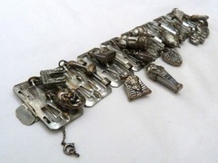 VINTAGE 1930’s MAN ON THE MOON EGYPTIAN REVIVAL ELEPHANT BUDDHA CHARMS BRACELET