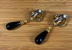 VTG Monet Pink Gold Clip Earrings + Unsigned Gold Black Glass Drop Clip Earrings